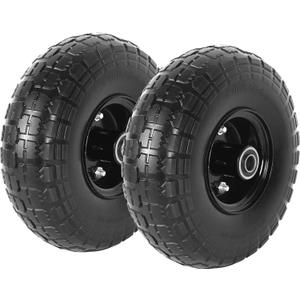 AR-PRO (2-Pack) 10-Inch Solid Tire 4.10/3.50-4" Tire and Wheels Flat Free with 5/8" Bearings, 2.2" Offset Hub - Perfect for Hand Truck, Wheelbarrow, Trolley, Garden Wagon Carts, Utility Cart (Black)