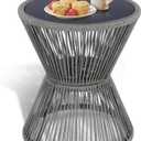 SUNNYPARK Small Outdoor Side End Table Modern Hourglass Style 20" H, 20" x 16" x 16"