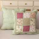 vctops Set of 2 Quilted 100% Cotton Boho Throw Pillow Covers 18" x 18" Farmhouse Country Floral Patchwork Decorative Cushion Cover, Patchwork Flower D