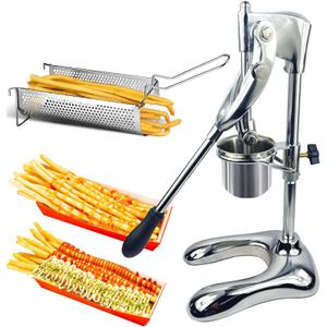 Manual French Fries Maker 30cm Fried Potato Strips Squeezers, 12 Holes Stainless Steel Mashed Potato Extruder with Fried Basket, Vertical Potato Chips Squeezer Machine for Restaurant, Snack Bars