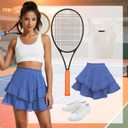 American Trends Skorts for Women Dressy Casual Flowy Shorts Boho Ruffle Tiered Skirts High Waist Mini Tennis Golf Skirt (Blue, XL)