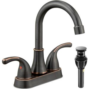 Bathroom Sink Faucet FRANSITON 4 Inch Faucet 2 Handle Bathroom Sinks Faucets Lead-Free Oil Rubbed Bronze Bath Sinks Faucets with Pop-up Drain Stopper and Supply Hoses
