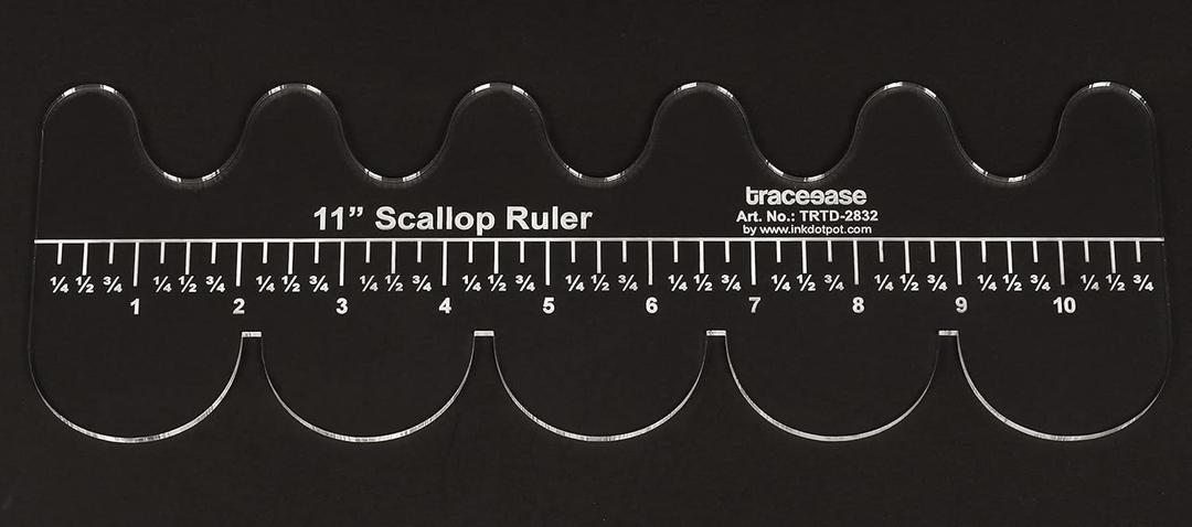 Traceease 1 Pcs Scallop Shaped Quilt/Applique Template 11"x3.8" inches DIY Sewing Quilt Patchwork Templates for Quilting- 1/8" Thick Template (Clear)