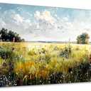 SERIMINO Country Nature Landscape Wall Art, Green Meadow Wildflower Extra Large Canvas Painting, Spring Scenery Aesthetic Rustic Farmhouse Wall Decor Living Room Dining Room Art Prints 29X57 Inch