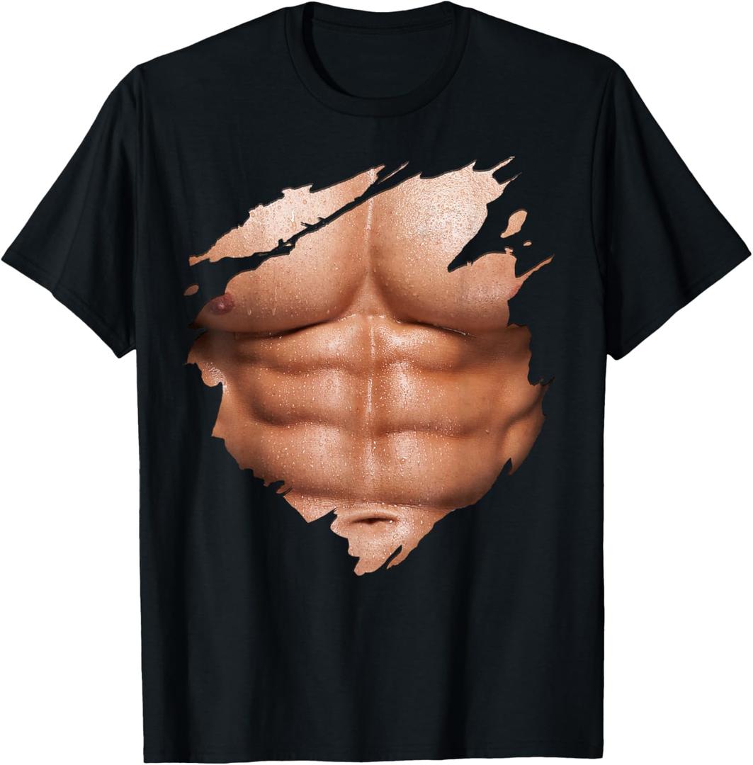 Chest Six Pack Abs Muscles Bodybuilder T-Shirt Large