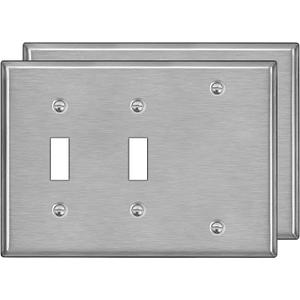 BESTTEN 3-Gang Combo Metal Wall Plate with hite or Clear Plastic Film, 1-Blank/2-Toggle, Standard Size, Corrosion-Resistant Stainless Steel Light Switch Cover, Brushed Finish, 2 Pack, Silver