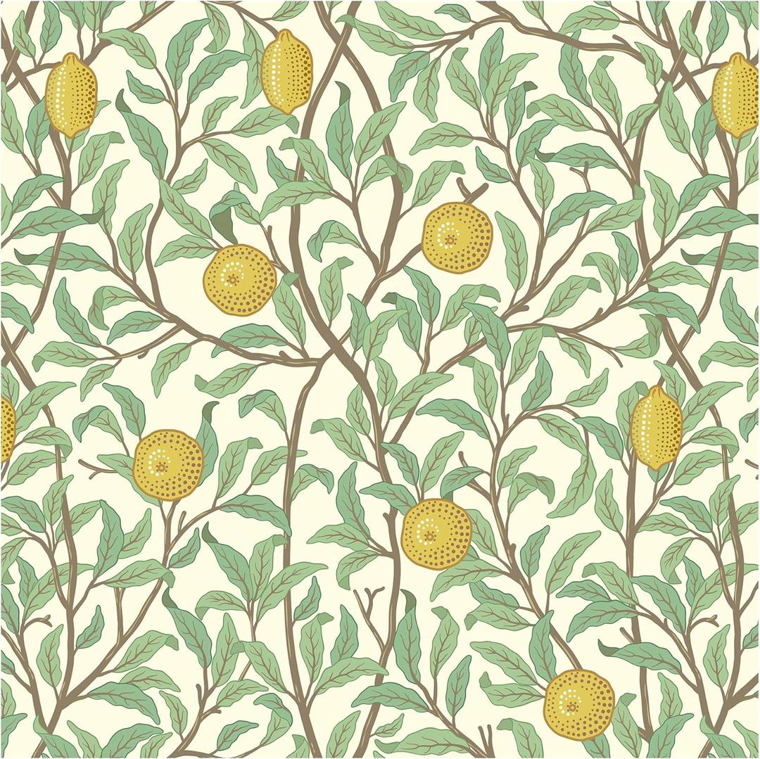 Lemon Wallpaper Leaf Peel and Stick Wallpaper Beige and Green 17.3"X393" Self Adhesive Wall Paper Removable Decorative Wallpapers Boho Contact Paper for Bedroom Bathroom Cabinets Decor Vinyl Roll