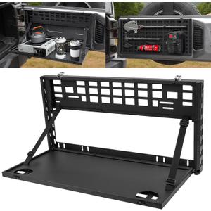 HOCHO Fit for Jeep Tailgate Table with Molle Panel, Heavy Duty Collision-Free Noise Foldable Tailgate Table Fits for 2007-2024 Jeep Wrangler JL JK Accessories