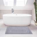 Feather & Stitch 2 Piece Towel Like Bath Mats (30x21 Inch) 100% Cotton Terry Bath Mats, Bathroom Shower Floor Mats [NOT A Bathroom Rug], Soft Absorbent Washable Mats (Grey)