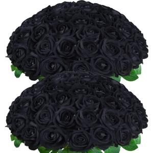 BLEUM CADE 50 Pcs Black Roses Artificial Flowers, Real Touch Velvet Roses Fake Flowers Bulk, Artificial Roses Bouquet with Long Stems Bridal DIY Wedding Party Centerpiece Decorations