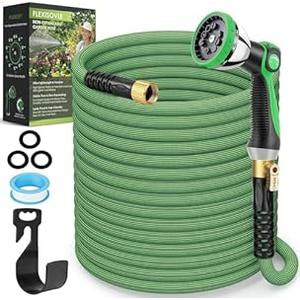 PALRORY Non-Expandable Garden Hose 100 ft, Ultra Lightweight Flexible Water Hose with 10-Pattern Nozzle, Leak-Proof, High-Density Fabric, Thickened Connector, Shut-Off Valve for Yard, Lawn, Outdoor