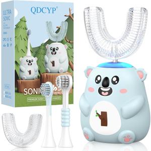 Kids U Shaped Electric Toothbrush, Automatic 360 Sonic Cleaning, 6 Modes, 4 Brush Heads, Cute Cartoon Koala Design (2-6 Age (Grey Blue))