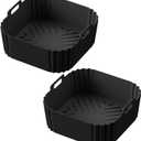 Air Fryer Silicone Liners for Ninja AF140 AF141 AF180 AF181 Air Fryer for Philips HD9270 Basket Baking, 9inch Reusable square, Black, 2 Pack