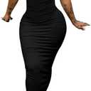 PINSV Women's Sleeveless Crew Neck Bodycon Maxi Dress - Stretchy Form Fitting Long Dress for Casual Daily Party (Black, XXL)