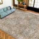Hazo Haus Vintage Moss Green Living Room Rug, Neutral Taupe 8x10 Washable Area Rugs for Bedroom, Dining Room Rugs Under Kitchen Table, Oriental Low Pile Stain Resistant Non-Slip Large Rug