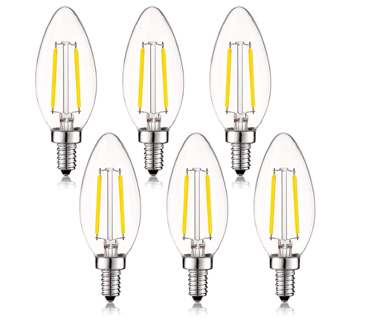 SHUWDKAR 2W LED Candelabra Bulb 25W Equivalent E12 Dimmable LED Bulbs Clear Filament Vintage Home Decoration Candle Light Bulbs B11 2700K Warm White,6 Pack