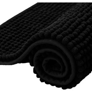SUBRTEX Bathroom Rugs Chenille Bath Rug Soft Short Plush Bath Mat Soft Shower Mat Water Absorbent Shower Mat Quick Dry Machine Washable(Black,16" x 24")