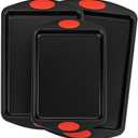 3-Pack Baking Sheet Pan Set, Nonstick Cookie Sheets with Orange Silicone Handles, Easy to Clean Bakeware Trays for Oven Roasting & Baking