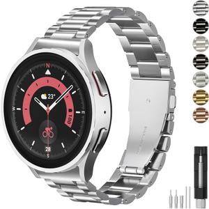Stainless Steel Band Compatible with Samsung Galaxy Watch 7 6 5 4 FE Pro Classic 40mm 44mm 43mm 47mm 45mm 42mm 46mm, 20mm Metal Elegant Casual No Gap Strap for Women Men (Silver)