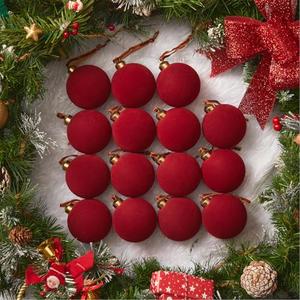 Brightown   Red Velvet Christmas Balls, 3.15 Inch Velvet Ornaments for Christmas Tree, Christma Tree Flocked Ornaments Balls for Family Holiday Wedding Party Xmas Hanging Decoration