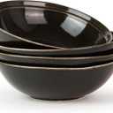 famiware Pasta Bowls Set of 4, 42oz Deep Salad Bowls for Eating - Aegean Stoneware Large Soup Bowl Dish Set - Microwave and Dishwasher Safe, Irregular Round, Black Coffee