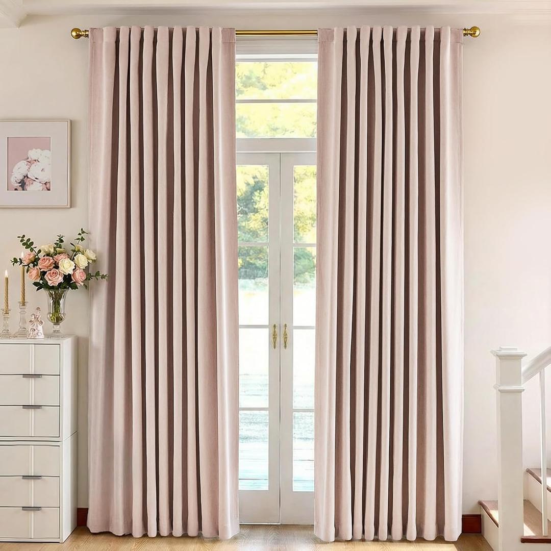 jinchan Chenille Blackout Curtains 84 Inches Long 2 Panels Light Pink Thermal Insulated Curtains for Bedroom Living Room Triple Weave Noise Reducing Nursery Drapes Back Tab Girls Room Curtains 50x84