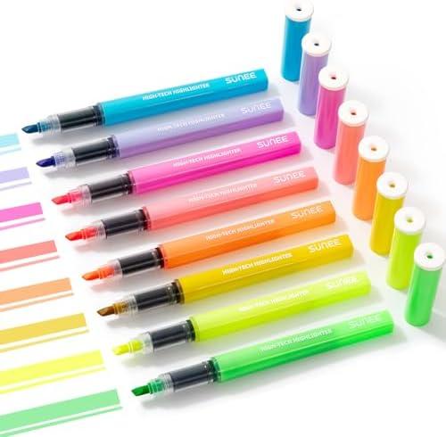 SUNEE Highlighters Assorted Colors, 8 Colors Highlighters with Chisel Tips, Liquid Ink Bible Highlighter for Students, Notes, Planners, Office Supplies, Aesthetic Stationery Pack of 2