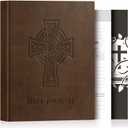 Lanpn Christian Bible Prayer Journal for Men, 91 Days Daily Devotional Journals, Bible Study Notebook with Scripture Verse for Church Pray Notes, Religious Faith Gifts, Brown Leather Hardcover