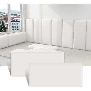 3D Anti-Collision Wall Padding for Kids, Peel and Stick Upholstered Wall Panels, Queen Headboard, Playroom Decorative Protection Wall Stickers, Pack of 2 Panels Sized 23.6 X 11.8 (White)