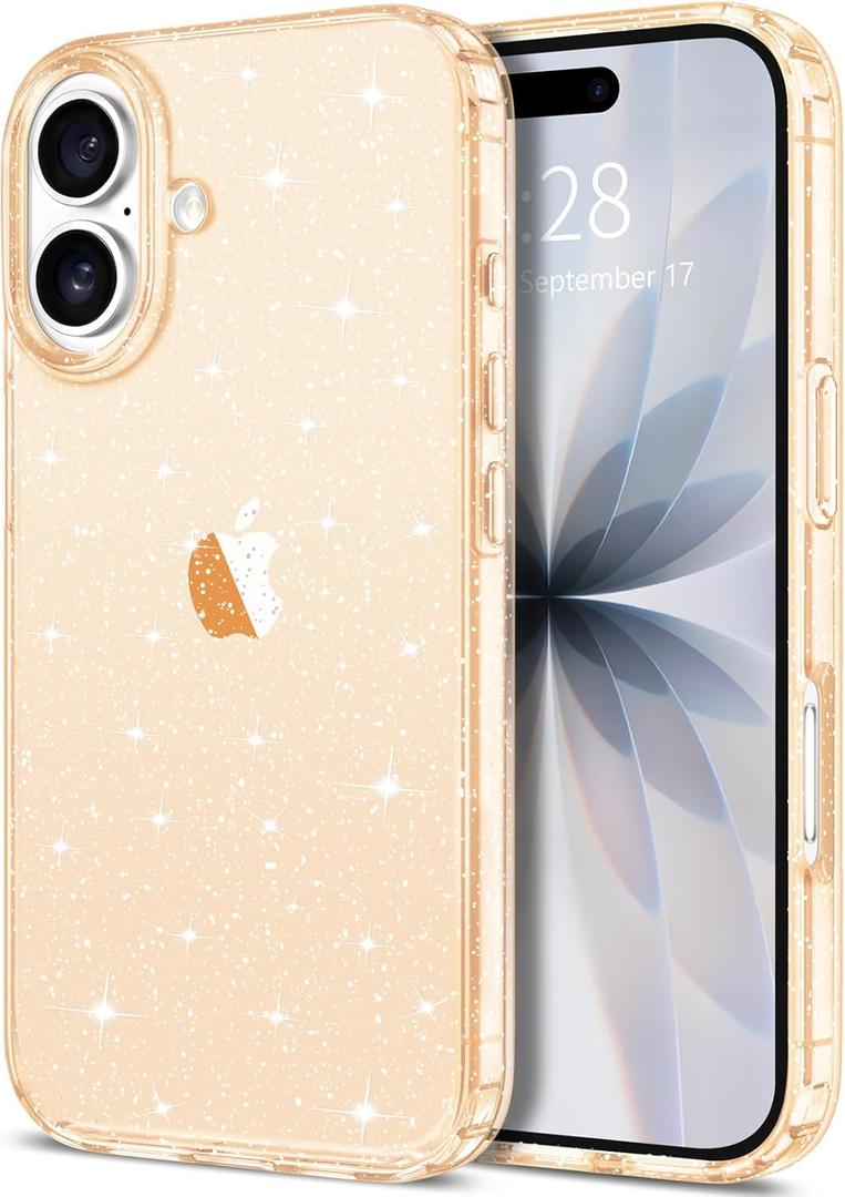 Hython for iPhone 17 Case Glitter, Clear Glitter Sparkly Shiny Bling Sparkle Cute Cover, Anti-Scratch Soft TPU Thin Slim Fit Shockproof Protective Phone Cases for Women Girls, Gold Glitter