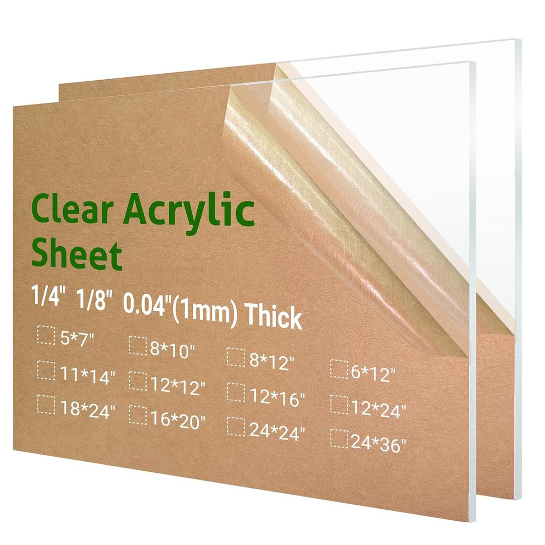 2 Pieces 24 x 36 Clear Acrylic Sheet Plexiglass - 1/8(3mm) Thick, Use for Craft Projects, Signs, DIY Projects and More; Cut with Saw or Hand Tools, No Laser Cut