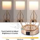 Table Lamp with USB Port, 3 Way Dimmable Touch Lamps for Nightstand, Modern Small Bedside Lamp with Fabric Shade, Gold Side Table Lamp for Bedroom Living Room, USB A & C, LED Bulb Included
