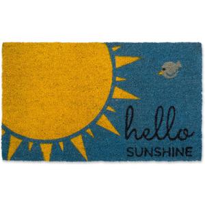 DII Natural Coir Doormat, Decorative Hello Mat, 17x29, Hello Sunshine, Blue