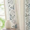 Jinchan Winslow Linen Curtains for Bedroom 72 Inches Length Embroidered Bordered Floral Curtains for Living Room Farmhouse Decor Light Filtering Window Treatments Blue on Beige Drapes 2 Panels