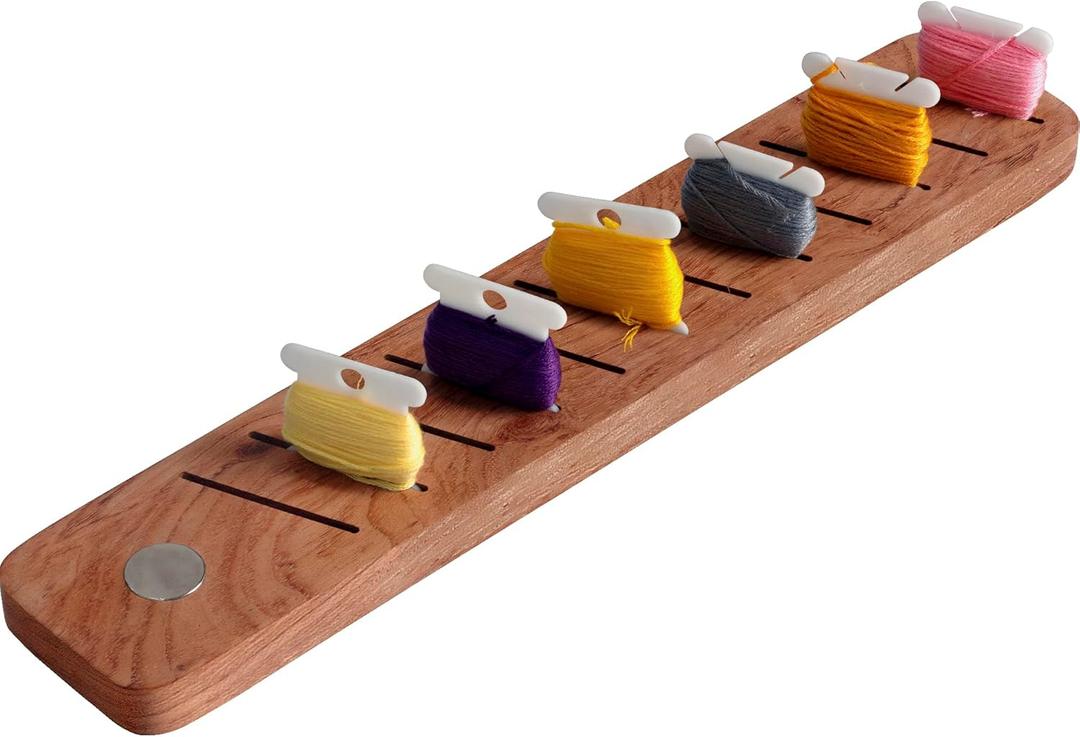 Savina Hardwood Bobbin Rack Organizer, 12-Slot Magnetic Spool Holder for Embroidery Floss, Sewing Thread Boards, Cross Stitch Storage (Wooden Thread Organizer ONLY)