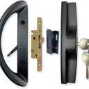 Patio Sliding Door Handle Set with Mortise Lock, Key Cylinder and Keeper, Replacement Handle Lock Set Fits Door Thickness from 1-1/2" to 1-3/4", 3-15/16" Screw Hole Spacing, Keyed, Black