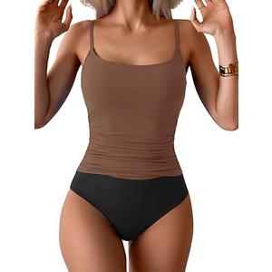 Women's One Piece Swimsuit Tummy Control Slimming Bathing Suit Color Block Ruched Swimwear Medium