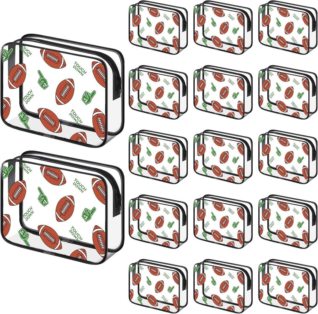 24 Packs Football Team Gifts Clear Makeup Bags Bulk Sports Goodie Snack Bags with Zipper Waterproof PVC Cosmetic Pouches Travel Toiletry Organizers for Team Sport Birthday Party Favors