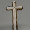 Mud Pie Gold Beaded Cross Sitter, Medium, 9" x 4 1/2"