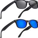 2 Pack Reader Sunglasses for Men Women Classic Rectangle Reading Glasses Outdoor Full Lenses Magnifying Eyewear UV Protection Black/Blue+1.25