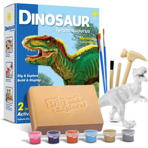 Dinosaur Tyrannosaurus Fossil Dig Kit - 2-in-1 Excavate & Build Set with Tools, Educational STEM Toy Gift for Kids Ages 6+