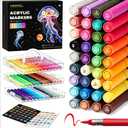 2 x VEESA Acrylic Paint Markers Brush Tip, Automatic Ink Control, 36 Colors | Water-Based Ink, Colors That Beautifully Layer, Color Coded, Storage Box Included