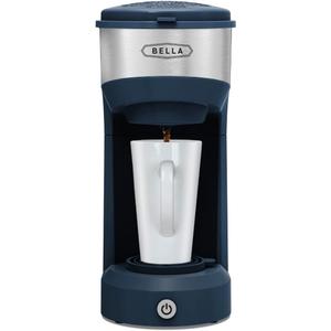 BELLA Dual Brew Single Serve Coffee Maker, Brews both Kcup and Ground Coffee, Large 14oz Capacity, Easy One Touch, Auto Shutoff, Navy (Blue)