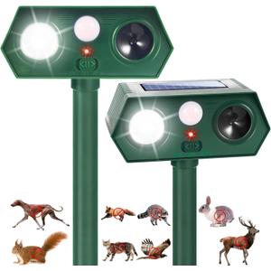 2026 Solar Animal Repellent Ultrasonic Outdoor 2 Pack, Motion Sensor Deer & Cat Deterrent with Flashing Light, Professional Squirrel Rabbit Raccoon Repeller for Garden Yard Defense
