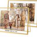 Set of 2 Gold Floating Picture Frame for 5x7 Photos, Glass Pressed Picture Frames, Horizontal Standing Tabletop Glass Floating Frame for Home Decor (6x8)