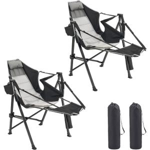 Hammock Camping Chair 2 Pack with Removable Footrest, 400lbs Heavy Duty Portable Swing Chair Outdoor with Adjustable Back, Foldable Camping Chair with Headrest and Cup Holder for Camping, Patio, Lawn