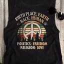 Birth Place Earth Race Human Politics Freedom Religion Love Tank Top Women Sleeveless Summer Casual Vacation Basic Shirt (Black, XL)