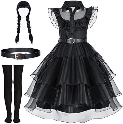 Black Dress Up Costume Set for Girls - Perfect for Birthdays, Halloween, Cosplay, and Parties 2-12 Years (S)