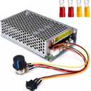 Industrial Grade PWM DC Motor Speed Controller, DC 10V-50V / Rated 60A / Max 100A Industrial Grade DC Brush Motor Controller with Fuse & CW/CCW Switch & Potentiometer Knob