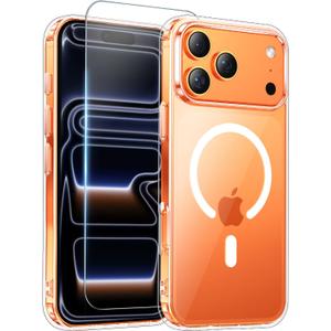 for iPhone 17 Pro Case Clear with Screen Protector, [Compatible with Magsafe][Anti-Yellowing][Military-Grade Protection] Shockproof Slim Magnetic Phone Case Cover, Transparent
